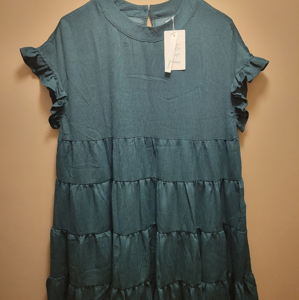 Large Joteisy Green Ruffel Tiered Casual Mini Dress